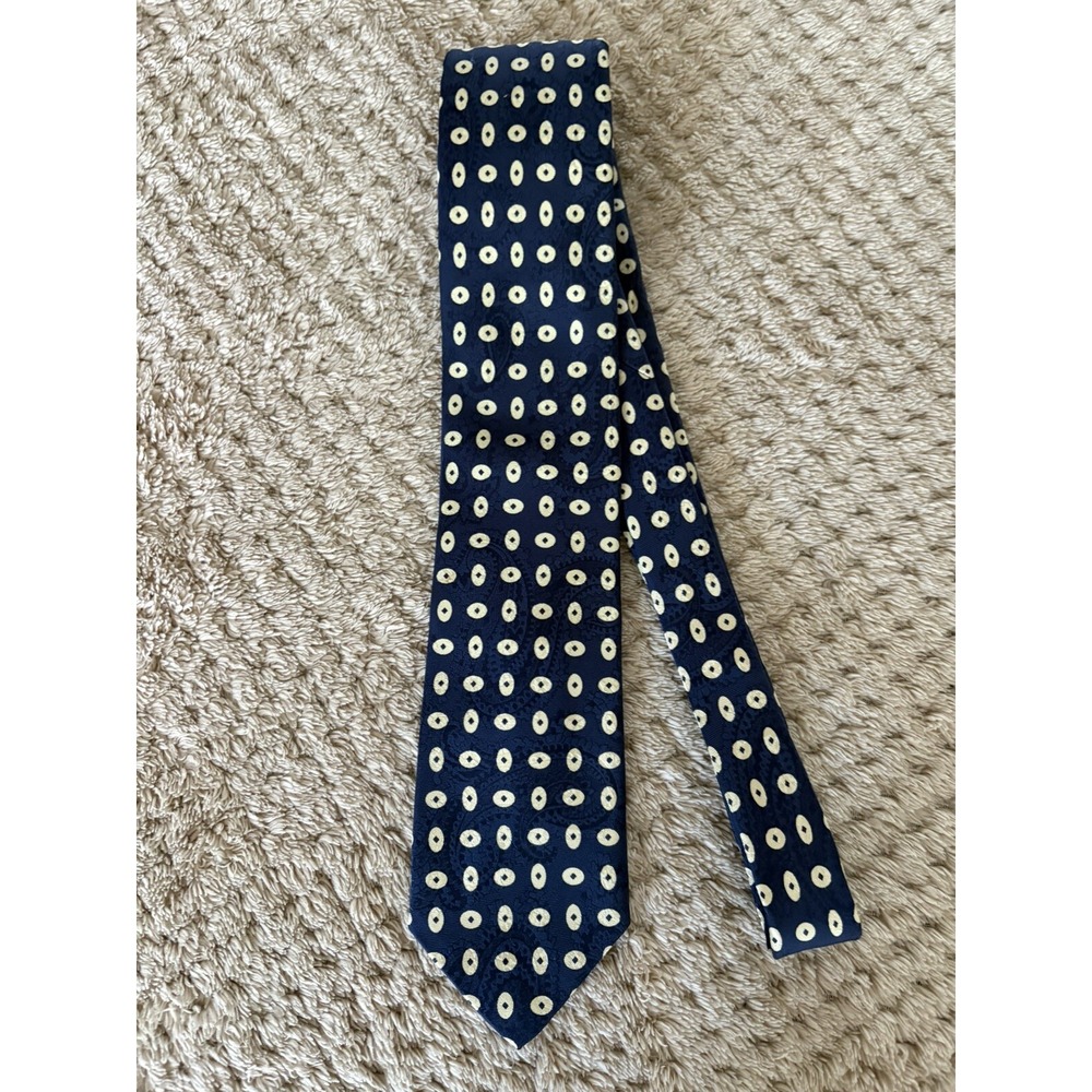 Vintage Polo Ralph Lauren Silk Tie  Handmade Blue Beige Preppy Quiet Luxury